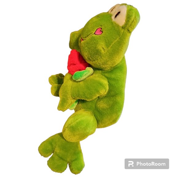 Frog🐸 Plush Stuffed Animal Doll Green Red Rose Loblaws - Picture 4 of 6